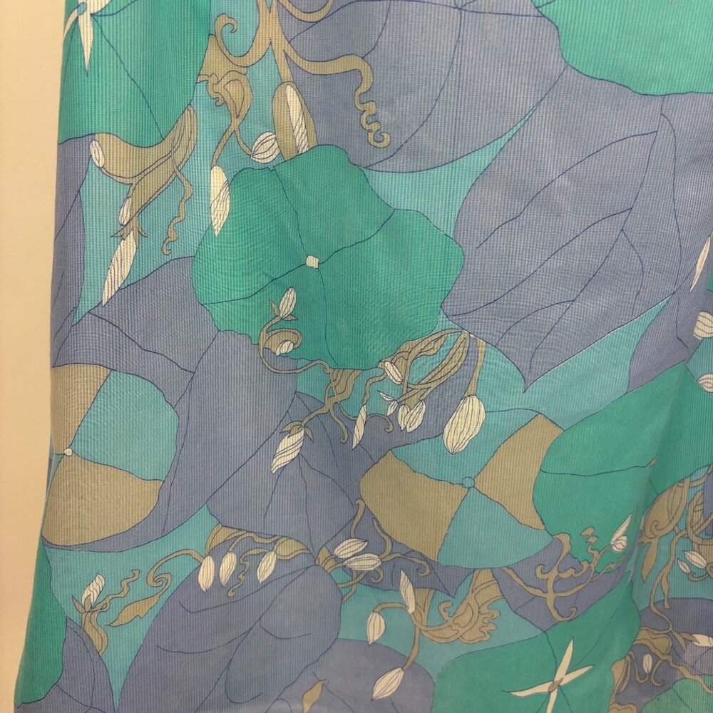 Vintage 70s Maxi Dress Womens Medium Trippy Aqua Lavender Tropical Empire Waist - Picture 3 of 13
